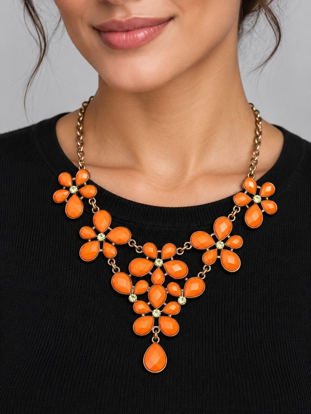 Orange Floral Statement Necklace - Women Jewelry